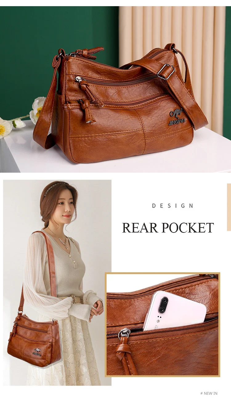 Bolsa de Ombro Textura de Couro Mensageiro Macio Bolsa Moda Feminina Simples Europeu Americano Tendência Retro Multi Bolso Grande Capacidade 14 Computers & Electronics