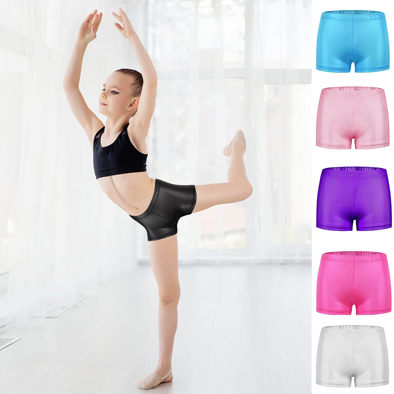 Toddler Girls Dance Bike Shorts Summer Workout Gym Gymnastic Dancing trousers Breathable Glitter Pants Child for Yoga Shorts