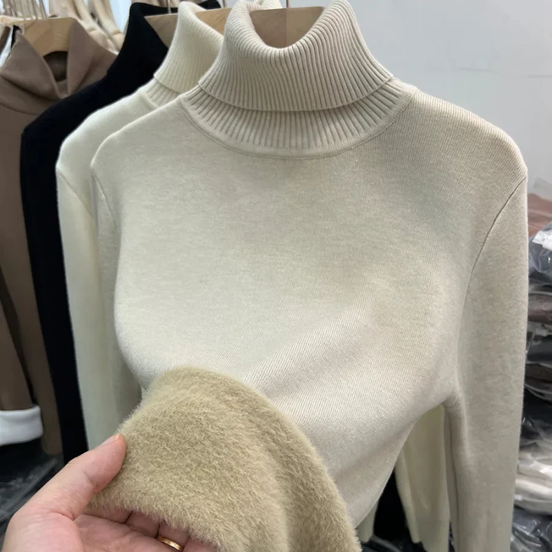 New Fashion Autumn and Winter Women's Clothing Turtleneck Plush Women's Sweater Comfortable and Casual Knitwear Bottoming Shirt