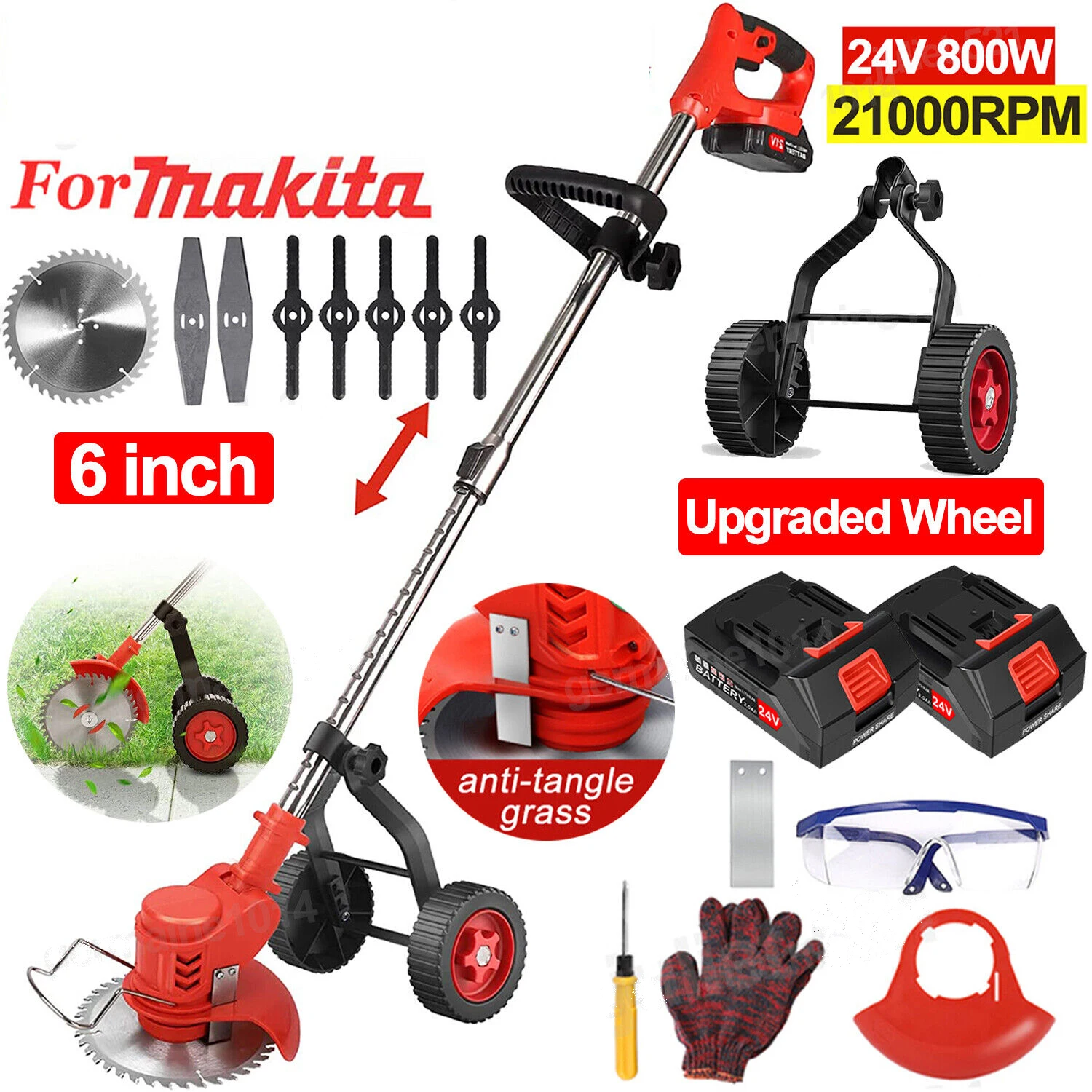 24V Cordless Grass String Trimmer 21000Rpm Tosaerba Elettrico Weed Taglierina Pieghevole Regolabile Da Giardino Per Makita Con 2 Batterie