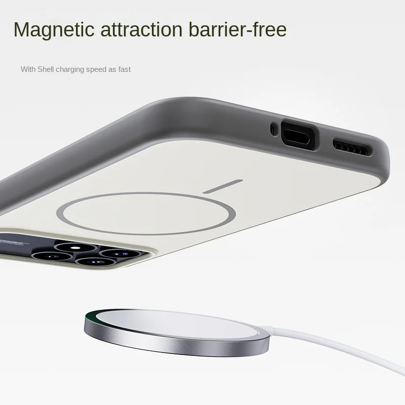 Skin-Friendly Magnetic Phone Case with MagSafe Wireless Charging, Metal Buttons, and Shockproof Design