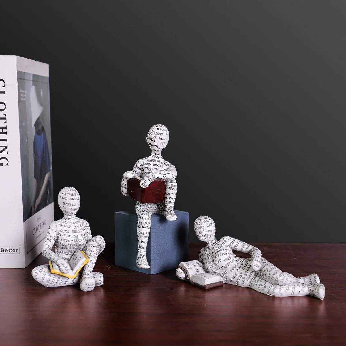 Nordic Book Lover Resin Sculpture - Minimalist Bookshelf and Desk Decor Ornament