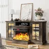 59'' Fireplace TV Stand, 3 Sided Glass Media Entertainment Center Console Table Glass Door Adjustable Flame LED Color, TV Stand 2