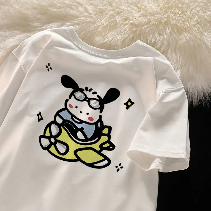 

Sanrio Kawaii Pochacco T-shirt Sweet Cartoon Print Drop Shoulder Short Sleeve T-Shirt Ins Anime Casual Simple Couple Top Gift
