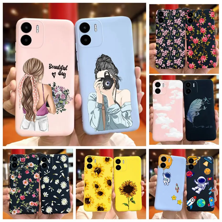 Per Xiaomi Redmi A1 Custodia Redmi A1 Plus Custodia Per Telefono Bella Ragazza Fiore Per Redmia1 A 1 A1 + Cover Posteriore Morbida Color Caramella