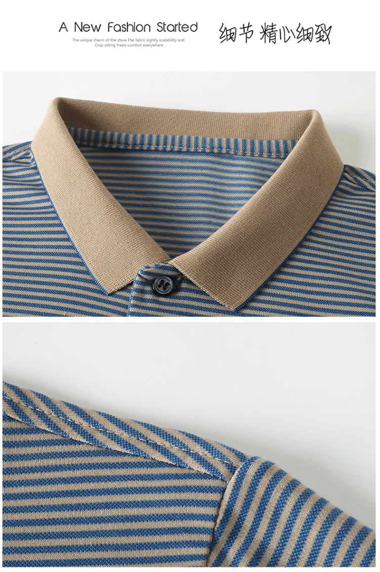 Summer Business Casual Quality Cotton Breathable Comfortable Lapel Polo Short Sleeve Striped Print Design Korean T-shirt Top 27 Sa9ecda402d2c412e837ec0d2c16d57f5K