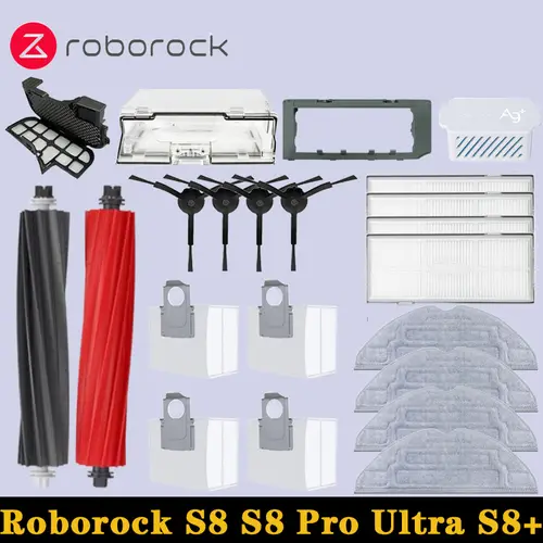 Roborock S8 Pro Ultra S8+ Robot Vacuum Spare Parts Main Side Brushes Mop Cloths HEPA Filters Dust Bags Accessories
