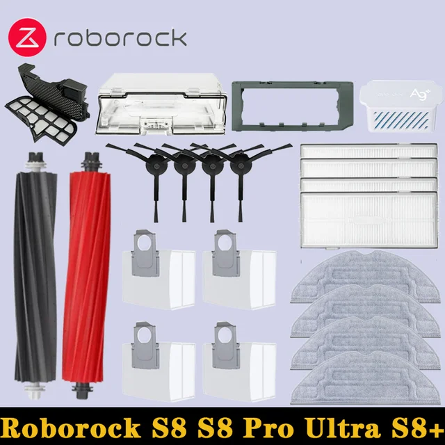 Roborock S8 S8 Pro Ultra S8+ Robot Vacuum Spare Parts Main Side Brushes Mop Cloths HEPA Filters Dust Bags Accessories 1