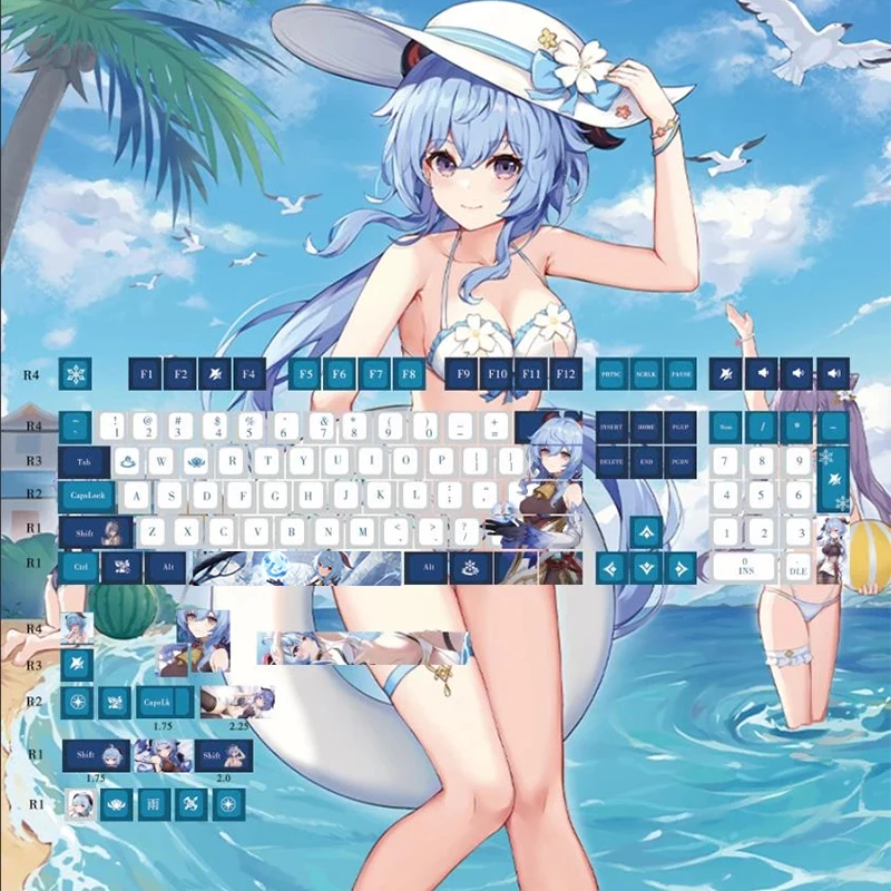 Genshin Keycaps Genshin Impacto Tema Ganyu Pbt Material 108 Chaves Conjunto para 61 87 104 108 Teclado Mecânico Chave Chreey Perfil - Imagem 4