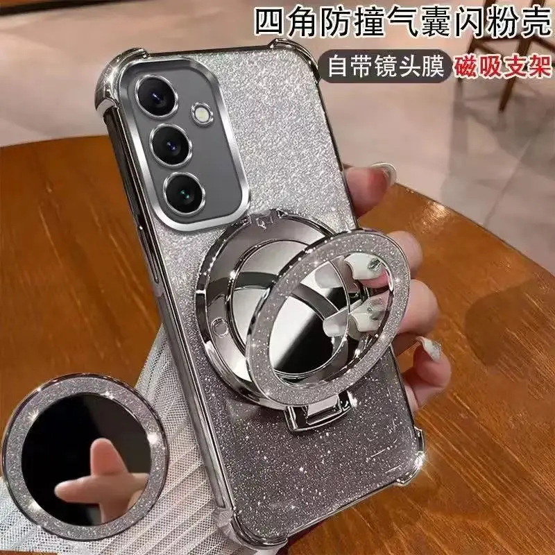 Magsafe Glitter Plating Case with Gyro Mirror Holder Cover