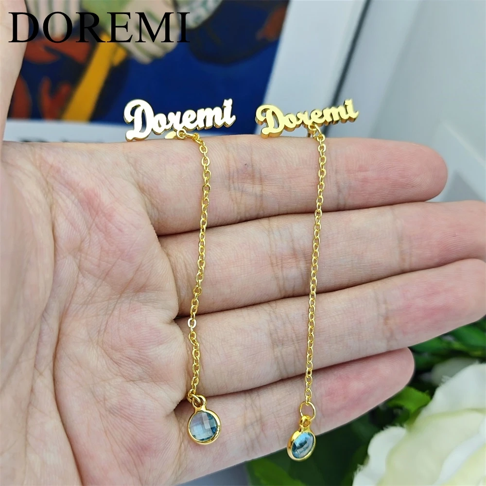 DOREMI Personalize Earring Custom Name DIY Women Long Chain Drop Dangle Birthstone Drop Stone Earrings Personalized Gift Jewelry