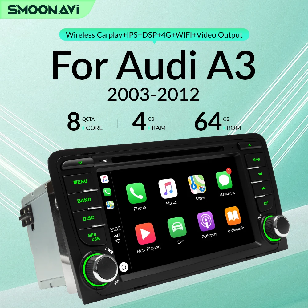 Android 12 AI Voice 8Core 64GB Wireless Carplay Car DVD Player For Audi