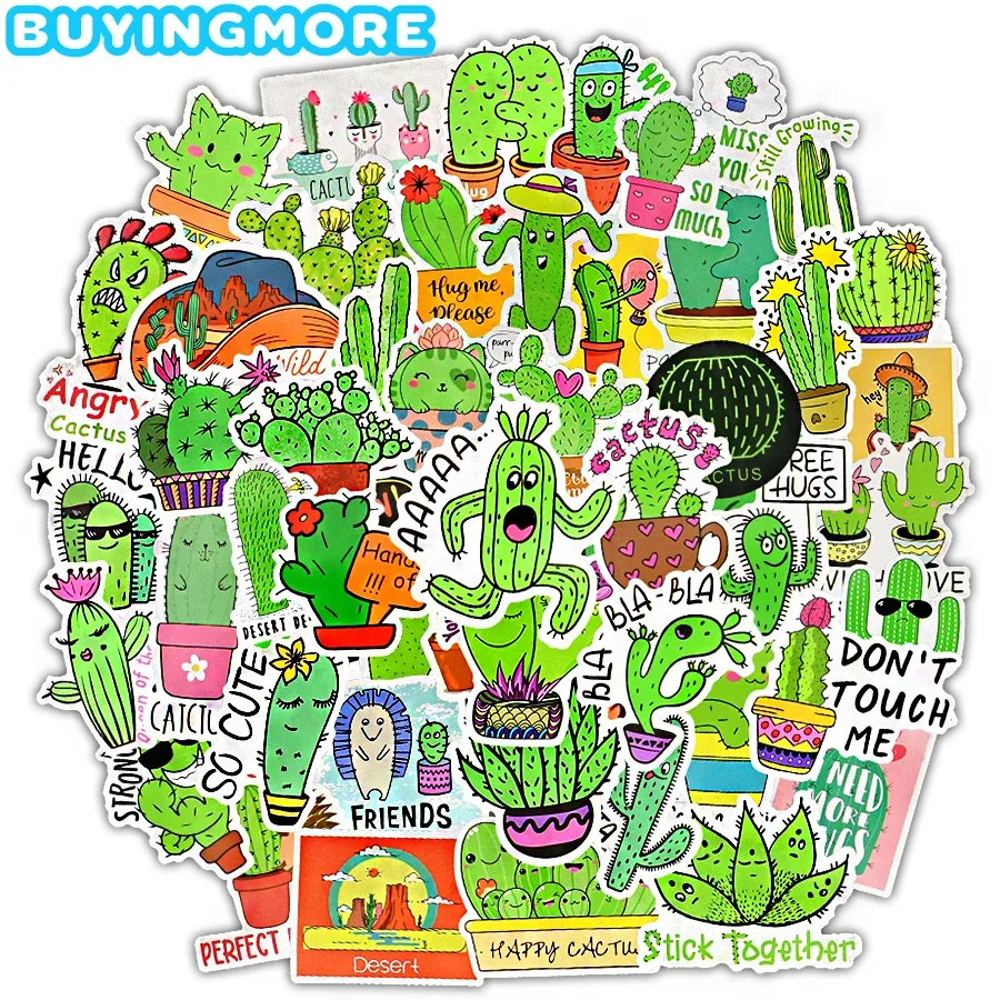 50 PCS Anthropomorphic Cactus Funny Cute Stickers for Kid Kawaii Cartoon Waterproof Laptop Sticker Pack Scrapbook Fridge Sticker