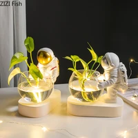 Creative Glass Vase Resin Astronaut Diver Ornaments Flower Vases Hydroponics Desktop Decor Flowers LED Light Pluggable Battery 1