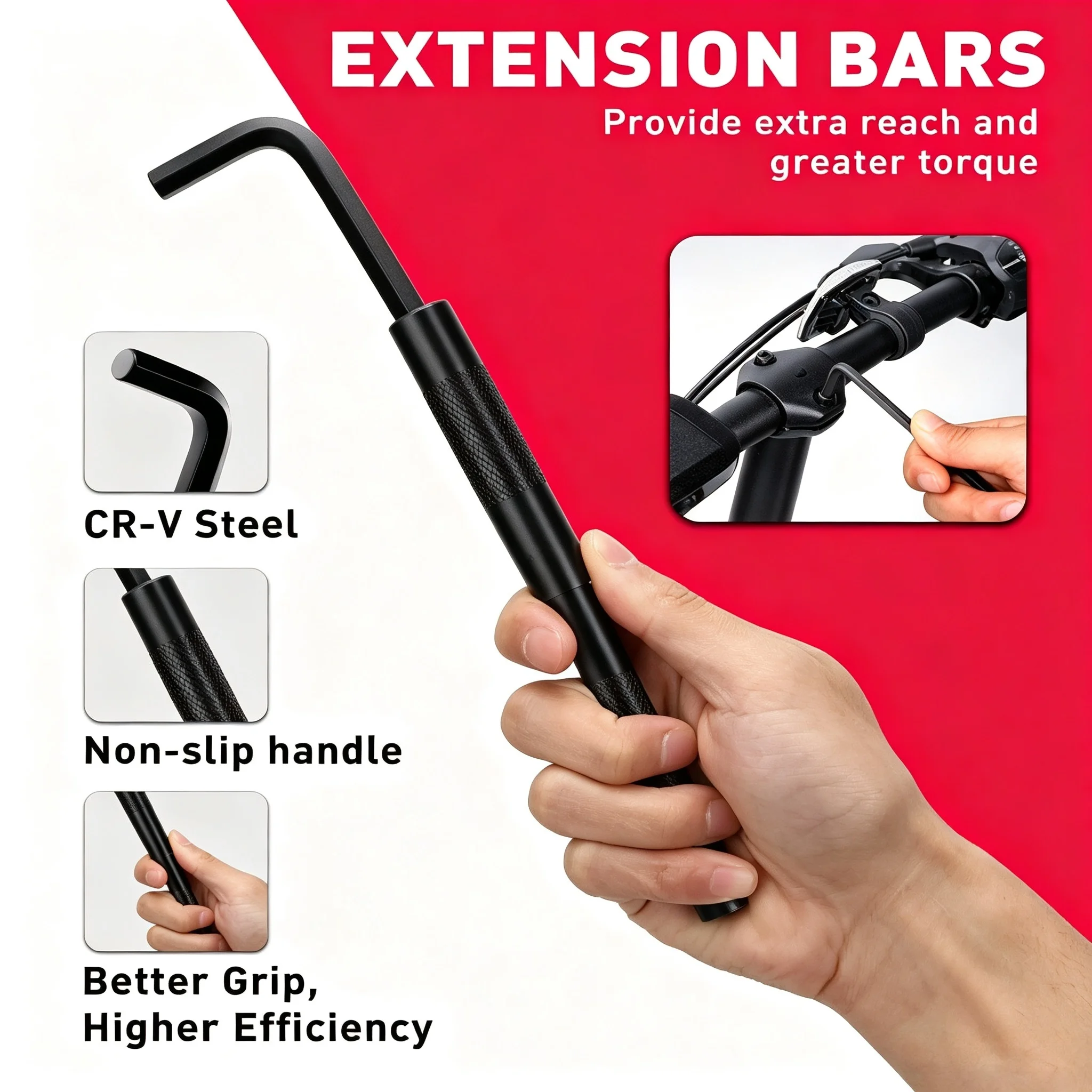 32-Piece Metric & SAE Hex Key Wrench Set – L-Shaped Allen Keys with Chrome Vanadium Steel Construction & 2x Extension Handles 4