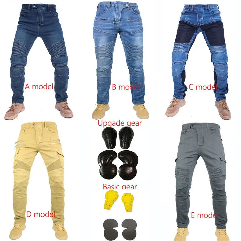 

Men Jeans Collection Classic Denim UGB06 PK718 PK719 Zip Motorcycle Pants Pantalones Motocicleta Hombre Featherbed Jeans Gears