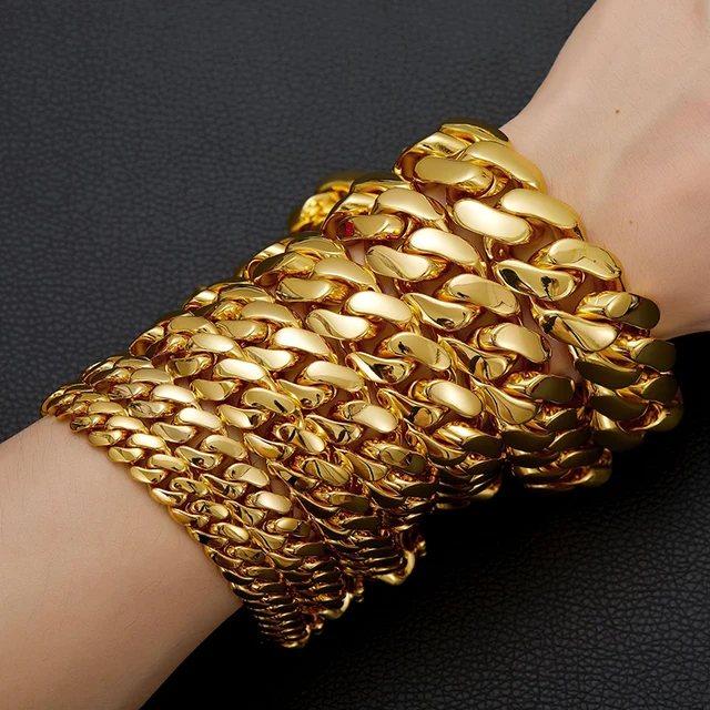 Colliers chaîne cubaine dense en acier inoxydable couleur or, style Hip Hop Bling, pour hommes, bijoux de rappeur, livraison directe 3 Colliers chaîne cubaine dense en acier inoxydable couleur or, style Hip Hop Bling, pour hommes, bijoux de rappeur, livraison directe 3