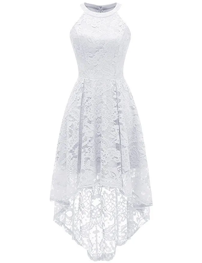 

Женское элегантное цветочное Кружевное белое платье без рукавов Hi-Lo коктейльное платье подружки невесты для вечерней вечеринки платье на день рождения для женщин