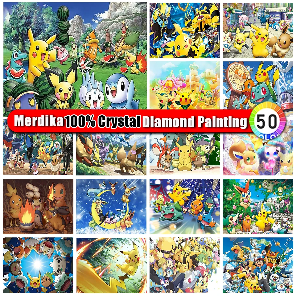100% Crystal Diamond Painting Kit Cartoon Pokemon Anime Art Mosaic Pikachu Diamond Ricamo Strass Picture Home Decor