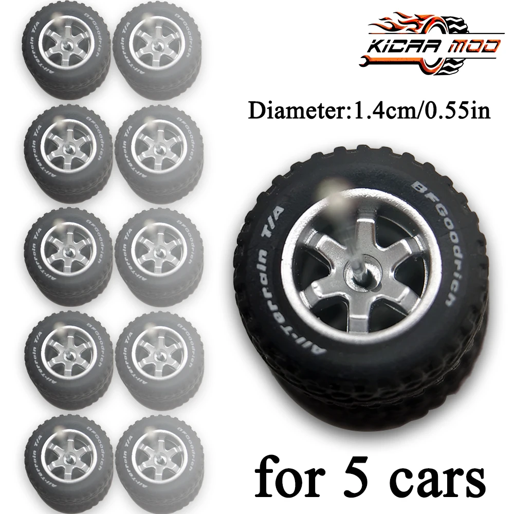 1/64 KicarMod 14mm All terrain Wheels Printed Characters Rubber Tire for Diecast Cars Hot Wheels Hobby Modified Parts 5 set/pack 6