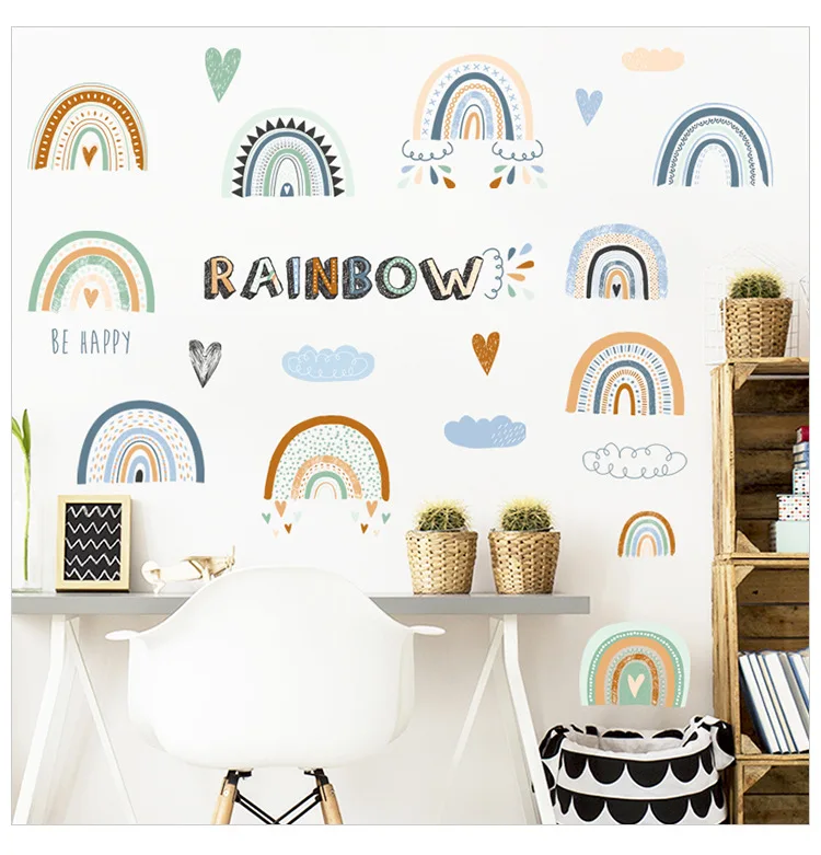 Cartoon Animals Rainbow Wall Stickers for Baby Room Kids room Girls Bedroom Wall Decor Removable PVC Wall Decals for Home Decor