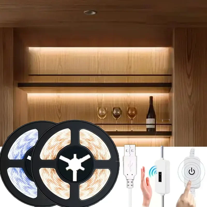 5V LED Strip Light USB Touch/Gesture Dimmable Switch Tape Light SMD3528 Flexible Gaming Room Lightings Closet Decorations DIY