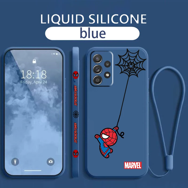 Marvel Spiderman Mini Custodia Per Telefono Per Samsung Galaxy A73 A53 A33 A52 A32 A71 A51 A21S A03S 4G 5G Liquid Left Rope Cover Fundas
