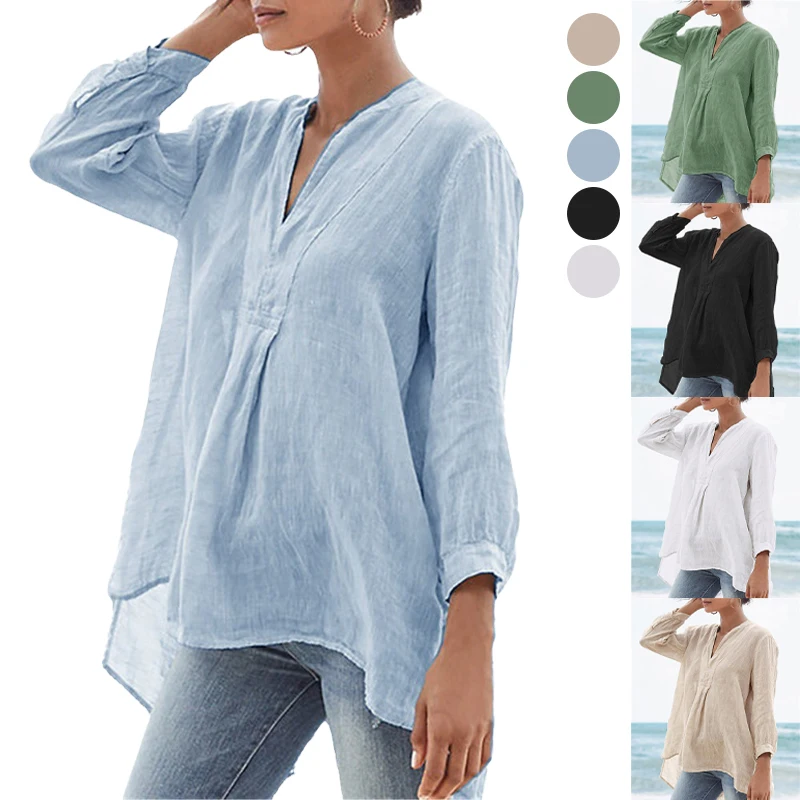 

Summer Women's Casual Shirt Top Thin Comfortable V Neck Lantern Sleeve Ladies Blouse Solid Color Fashion Women Clothes