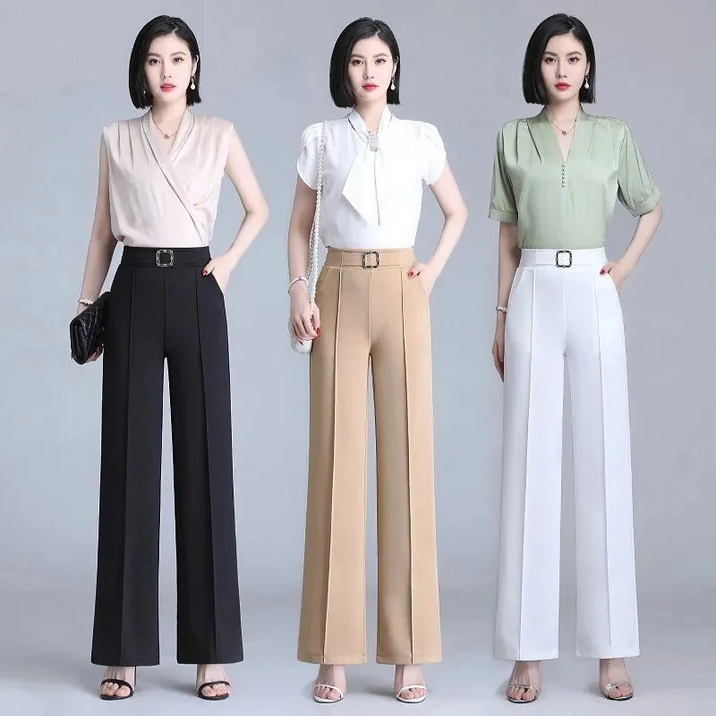 

High Waist Wide Leg Pants Women Spring Autumn New Drop Feel Relaxed Straight Suit Pants Fashion Wild Casual Trousers White Black