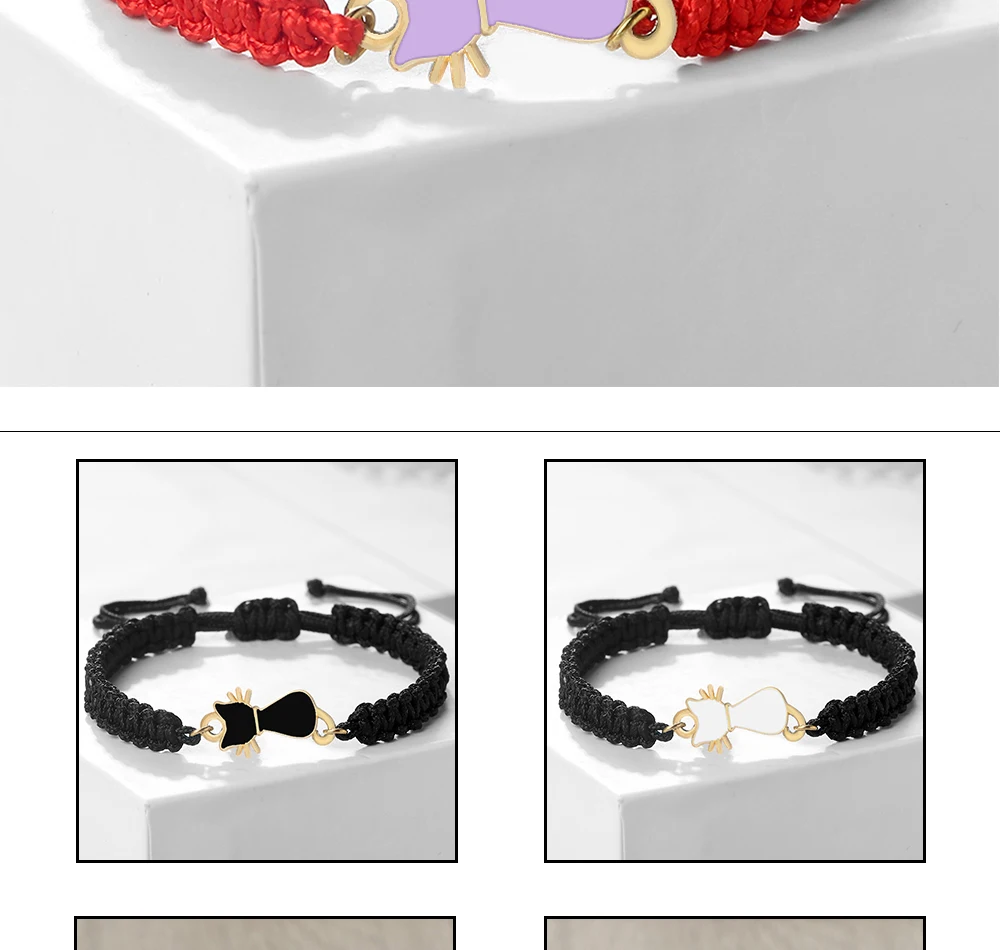 Cute Cat Pendant Braided Bracelet Colorful String Couple Bangles Chain Handmade Yoga Healing Jewelry - PeticaDeals
