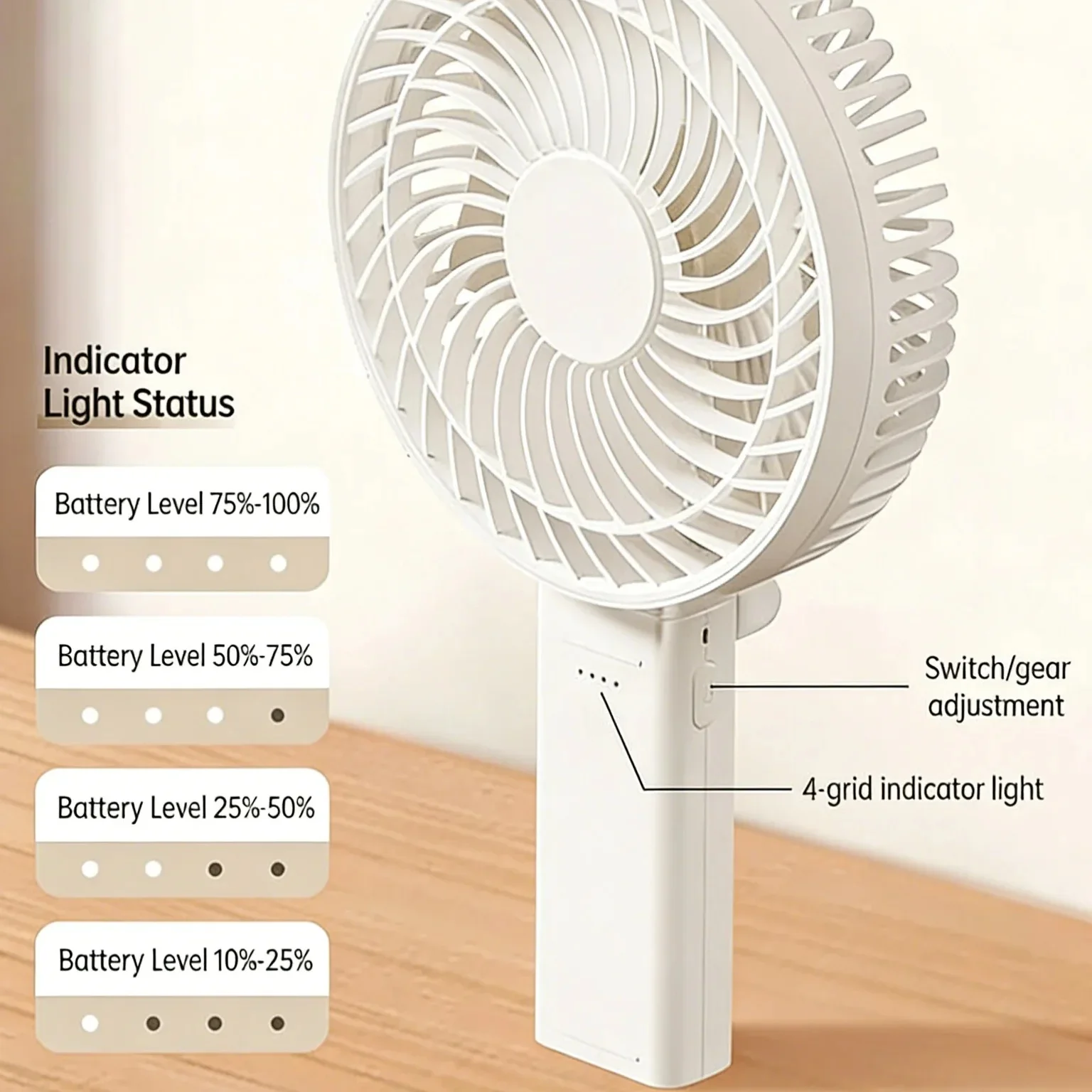 Compact Quiet Desk Fan - 180° Foldable Portable Rechargeable 6-Inch Fan