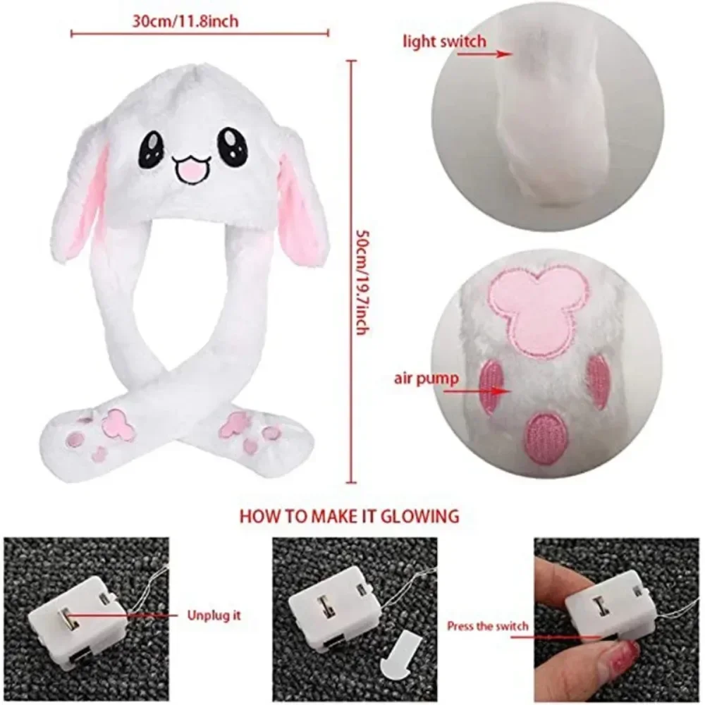 Chapeau de lapin en peluche LED plonger oyant pour adultes et enfants, oreille mobile, lapin sautant, cosplay drôle, chapeaux de fête de Noël