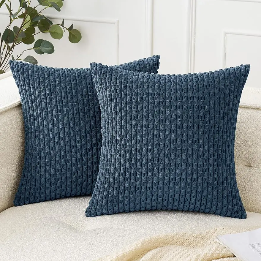 

Blue Throw Pillow Covers 18x18 Inch Decor Couch Cushion Cover Farmhouse Soft Corduroy Boho Home Decors for Bed Sofa Living Room