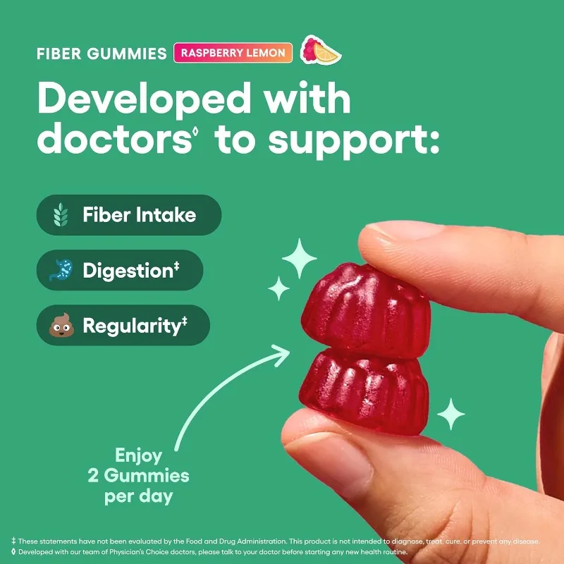 Physician's Choice Fiber Gummies for Digestive Health&Regularity-Raspberry Lemon Flavor Natural Chicory Root Prebiotic Fiber60CT