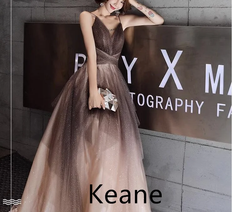 

Brown Evening Dresses Spaghetti Straps Illusion Evening Gown Elegant Boho Prom Dress Robe De Soiree