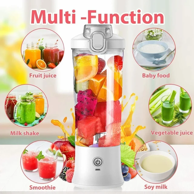 New Portable Blender Mini Handheld Fruit Mixer with 6 Blades Personal USB  Rechargeable Juice Cup for Sports Trave Fruit M - AliExpress