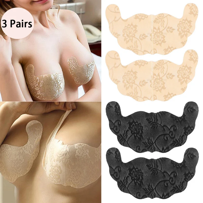 

3 Pairs U-shaped Invisible Bra Adhesive Disposable Breast Petals Women Lift Push Up Lace Nipple Cover Bra Invisible Breast Pads
