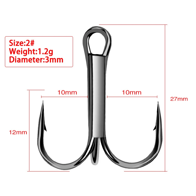Shawto 50pcs/Lot Treble Fishing Hook Set In Box High Carbon Steel Barbed Hooks Fishing Tackle Black FishHook Fishing Tackle Tool 4