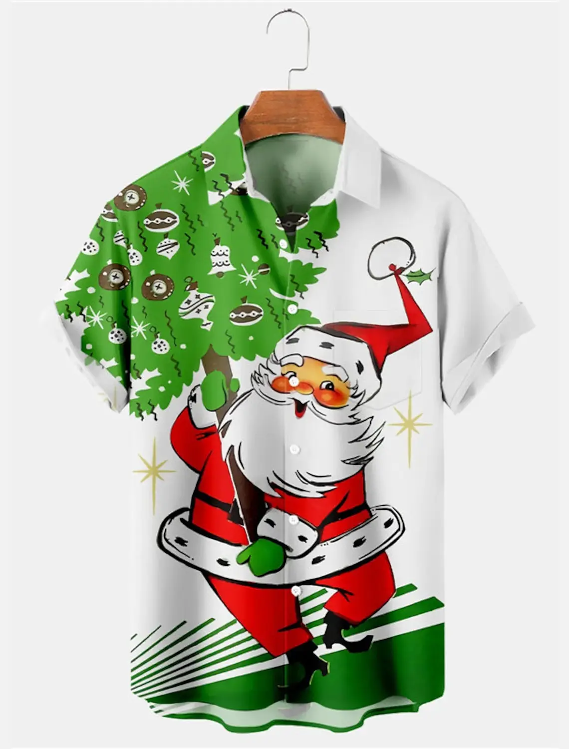 Cute Santa Claus Printed Short Sleeve Shirt New Year's Blessing Open Collar Men's Lapel Top Comfortable Casual Men's Shirt