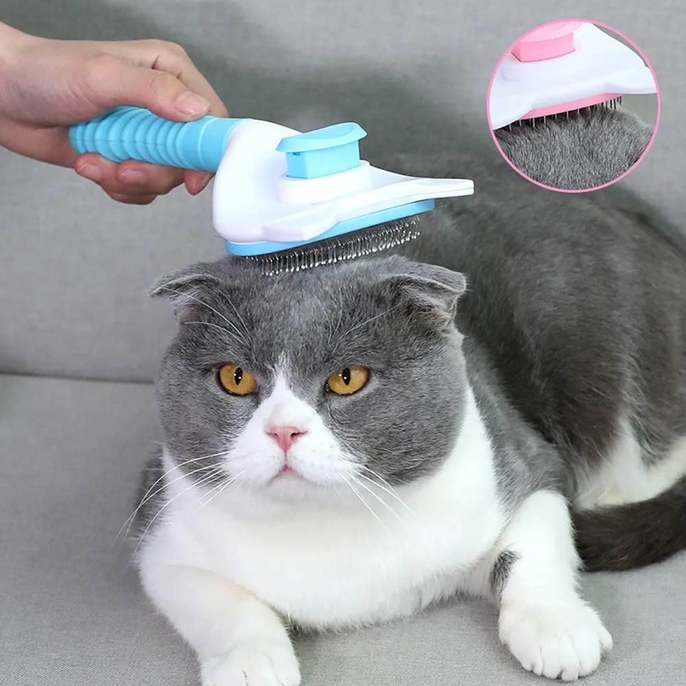 Dog Hair Removal Comb Automatic Nonslip Brush For Dogs Cats Stainless