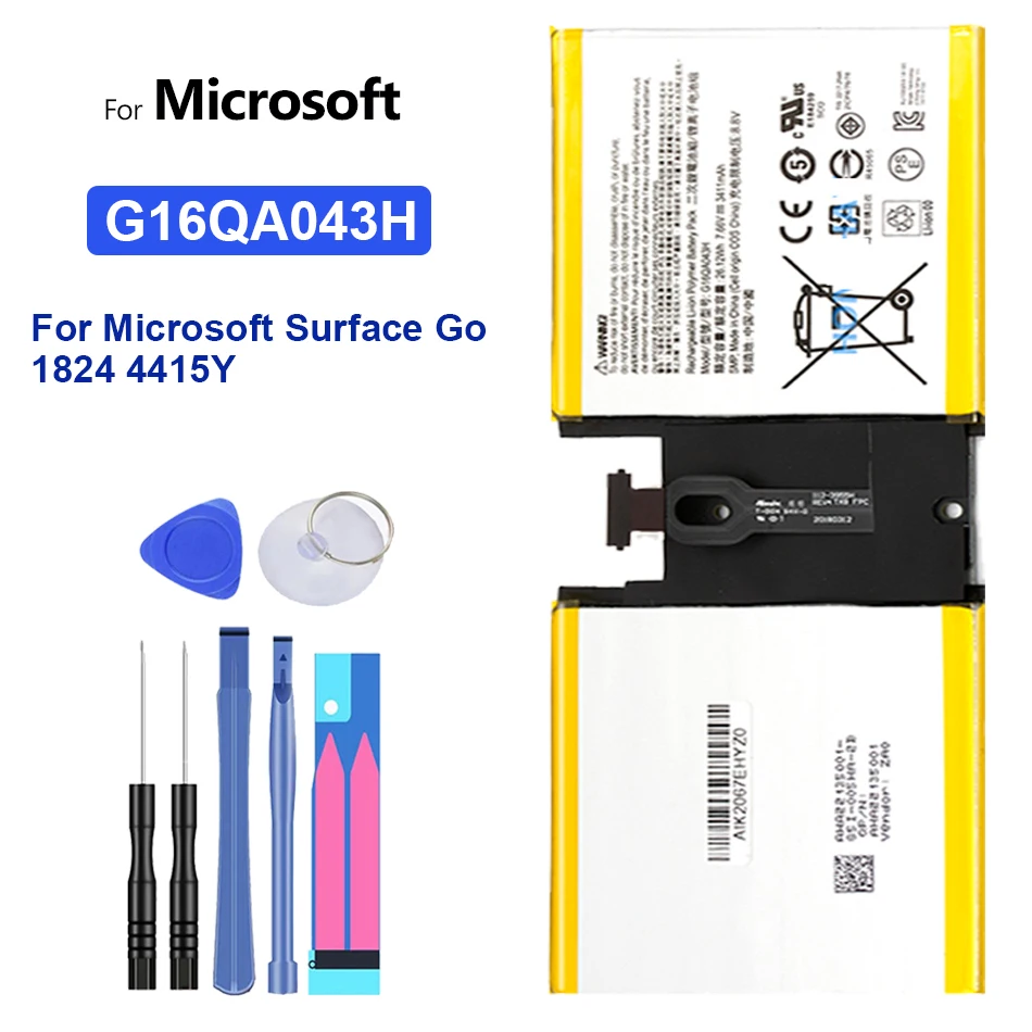 

Tablet Battery for Microsoft Surface GO 1824, 7.66V, 26.12WH, 3411mAh, G16QA043H