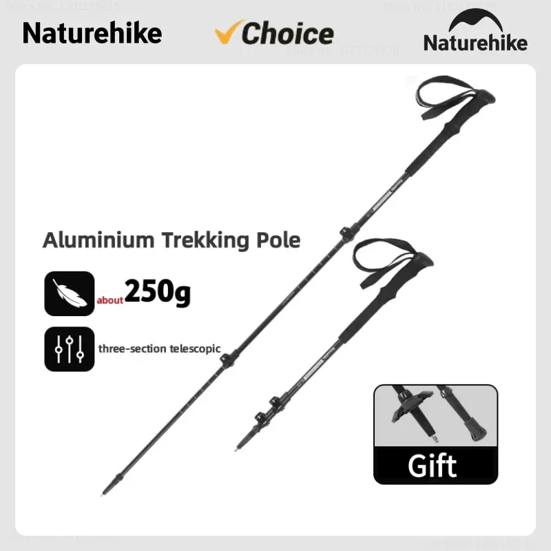 Trekking Pole Walking Stick Trekking Poles Naturehike 7075 Aluminum Alloy Outer Lock 3-Section Telescopic Folding Pole Hiking Climbing Outdoor Walking Stick