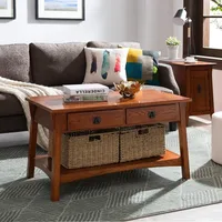 10055-RS Mission Coffee Table for Living Room, Two Drawers and Shelf, Made with Solid Wood, Russet Finish 1