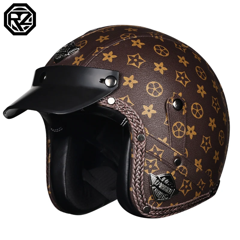 HOT sale Open Face Half PU Leather Helmet Moto Motorcycle Helmets vintage  Motorbike Headgear Casque Casco For helmet - AliExpress