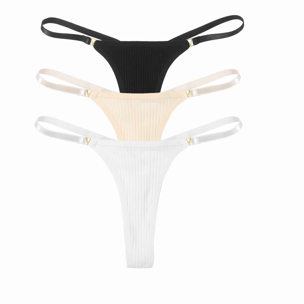 FNIO-Tanga Sexy de algodón para mujer, ropa interior de Color sólido, lencería íntima, 3 uds./Set