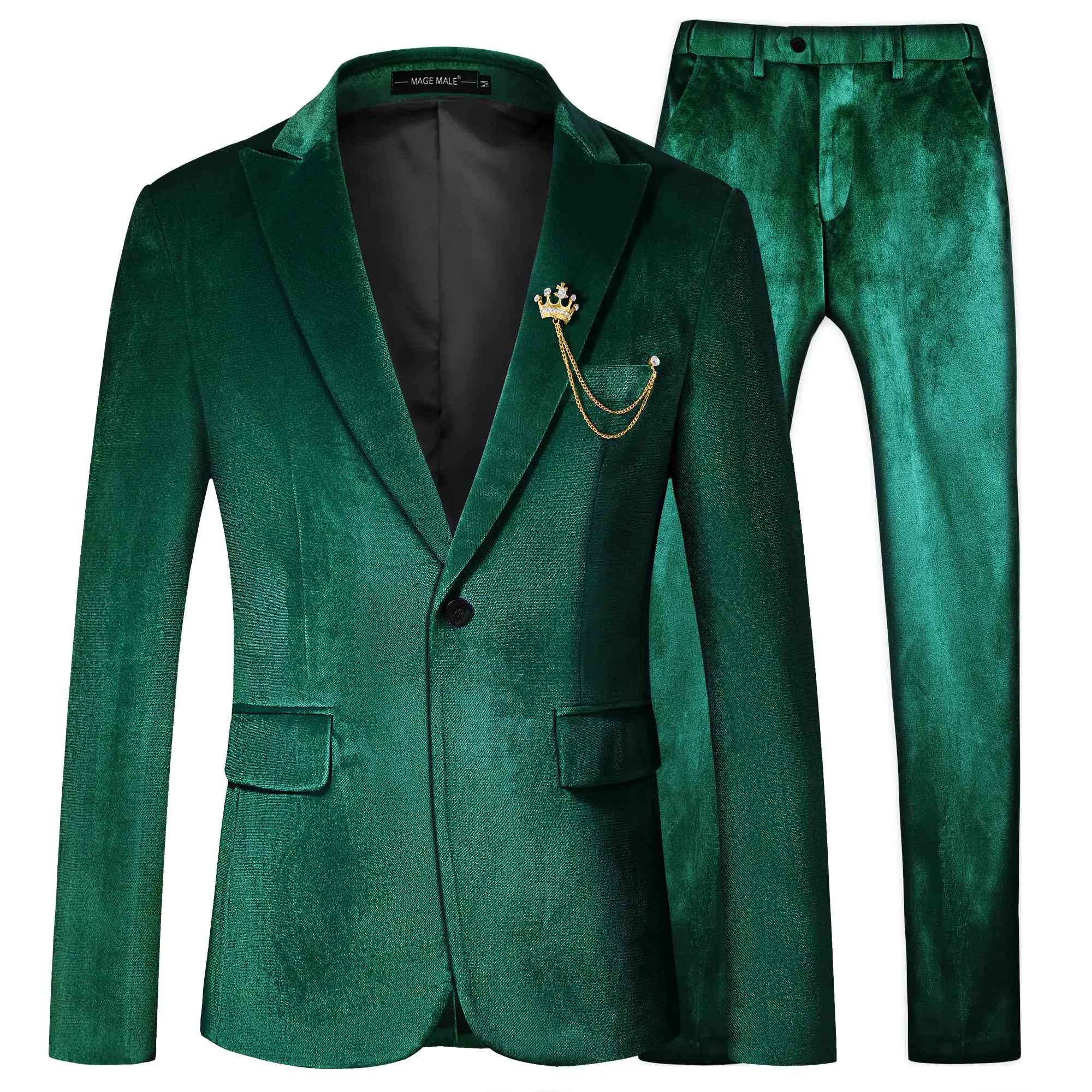 Men's 2 Piece Velvet Suit One Button Tuxedo Slim Fit Luxurious Blazer Party Dinner Jacket & Pants Casual Smart Suit Outfit 4