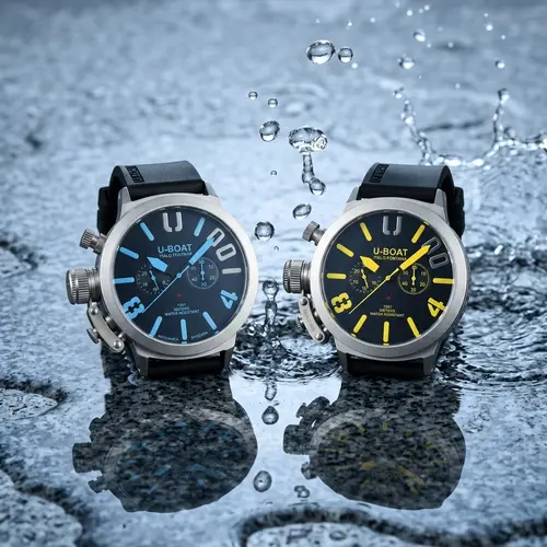 U-BOAT Men's Quartz Chronograph Watch 44mm Stainless Steel Case Silicone Band 1001M Waterproof - Image 5