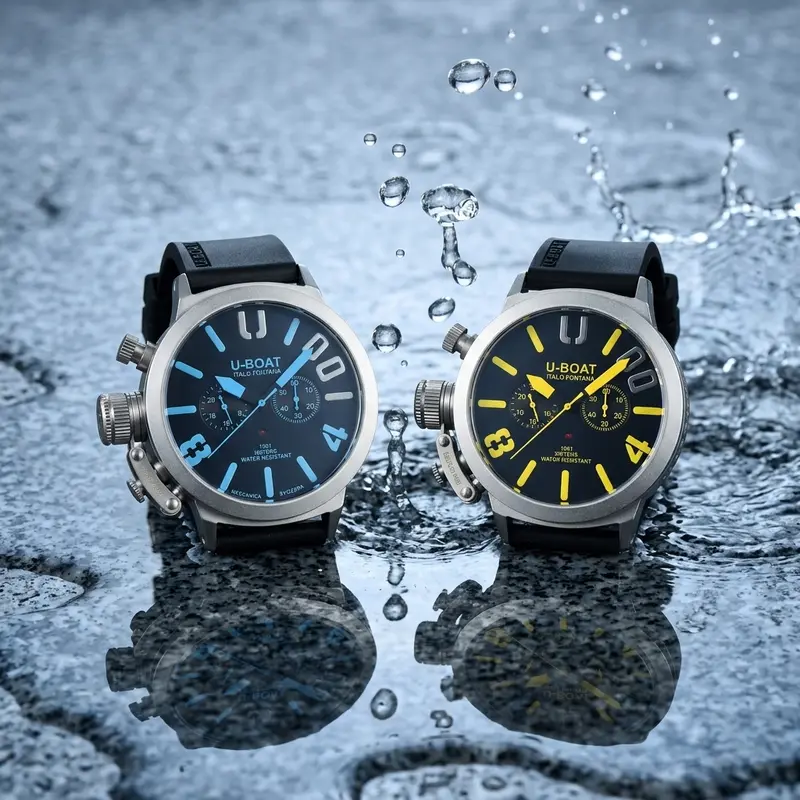 U-BOAT Men's Quartz Chronograph Watch 44mm Stainless Steel Case Silicone Band 1001M Waterproof - Image 5