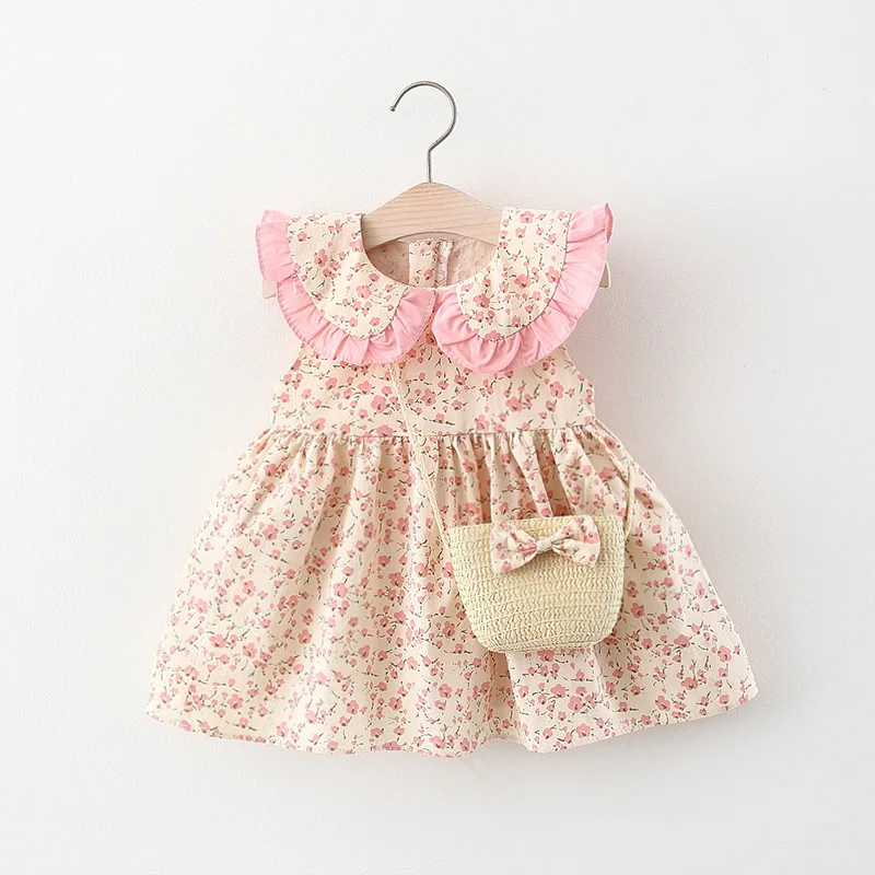 0-24M Newborn Toddler Baby Girl Clothes Ruffle Wine Red Top Romper Floral Print Strap Skirt Dress Outfit Clothes Set small baby clothing set	