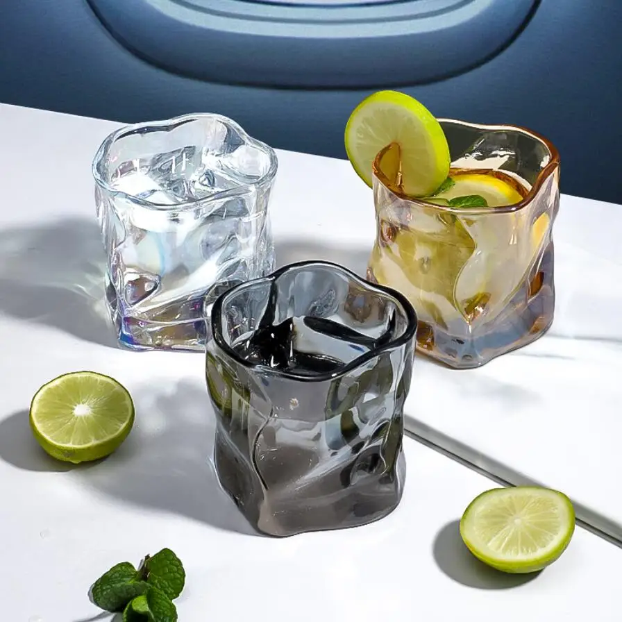 230ML Glass Cup Juice Drink Coffee Mug Wave Pattern Handmade Bar Drinkware glass drinkware